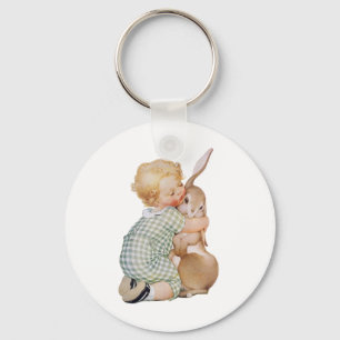 Oud Pasen, Schattig Jonge Jongen met Konijn Sleutelhanger