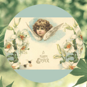 Oud Pasen, Victoriaanse engel met leliebloemen Ronde Sticker
