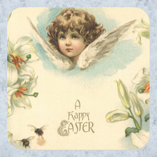 Oud Pasen, Victoriaanse engel met leliebloemen Vierkante Sticker