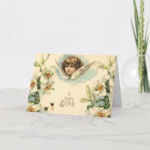 Oud Pasen, Victoriaanse leliebloemen en engel Feestdagen Kaart
