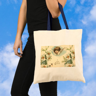Oud Pasen, Victoriaanse leliebloemen en engel Tote Bag