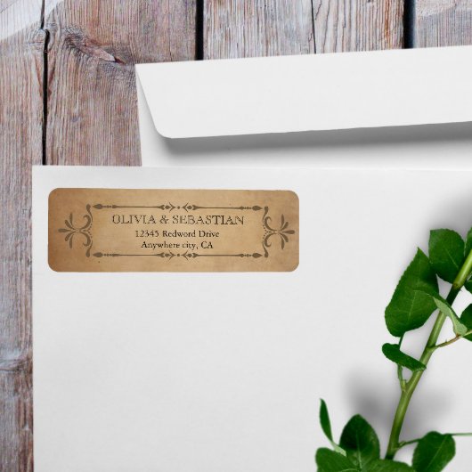 oud perkament bruiloft retour adres label