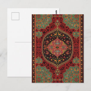 Oud Persisch Tapijtpatroon Rood Groen Arabesk Briefkaart