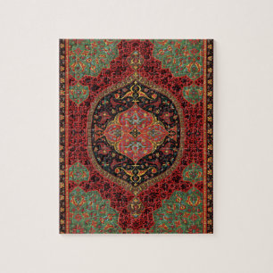 Oud Persisch Tapijtpatroon Rood Groen Arabesk Legpuzzel