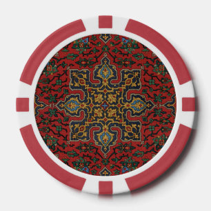 Oud Perzisch Tapijtpatroon Rood Blauw Arabesk Poker Chips
