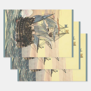 Oud Piraat Schip, Galleon Zeilt op de Oceaan Inpakpapier Vel