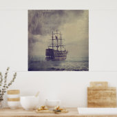 Oud piratenschip in het zee. poster (Keuken)