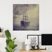 Oud piratenschip in het zee. poster (Thuiskantoor)