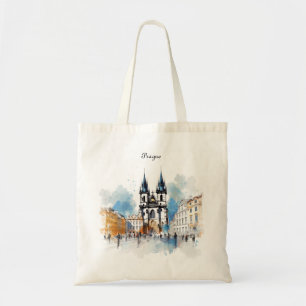 Oud Praag, waterverf Tote Bag