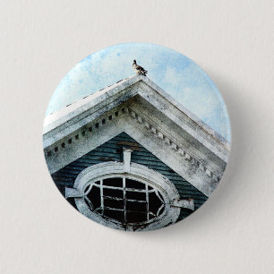 Oud raam en duif ronde button 5,7 cm