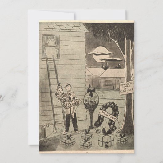 oud romantisch paar retro jaren 50 bruiloft kaart (Achterkant)