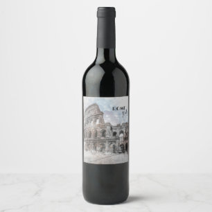 Oud Rome Colosseum Wijnlabel – Reis Kunst Wijn Etiket