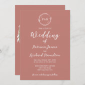 Oud Roos Monogram Elegant Wedding Uitnodiging (Voorkant / Achterkant)