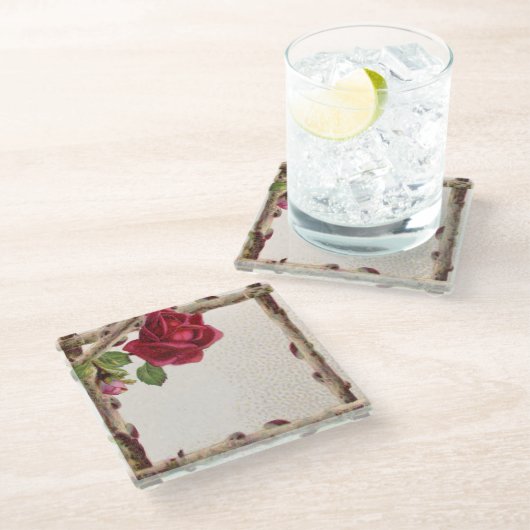  oud roos rustiek Victoriaans Antiek Glazen Onderzetter (Schuin)