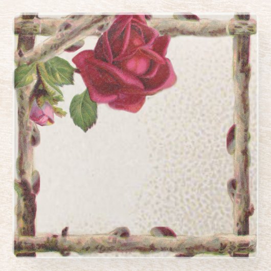  oud roos rustiek Victoriaans Antiek Glazen Onderzetter (Voorkant)