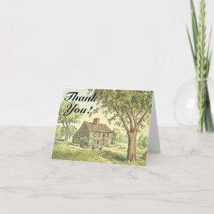 Oud rustiek huis, "Dank je!" Kaart