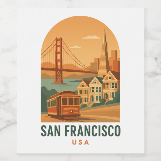 Oud San Francisco wijnlabel | Retro Reis Wijn Etiket (Enkel label)