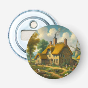 Oud schilderend plattelandsleven button flesopener