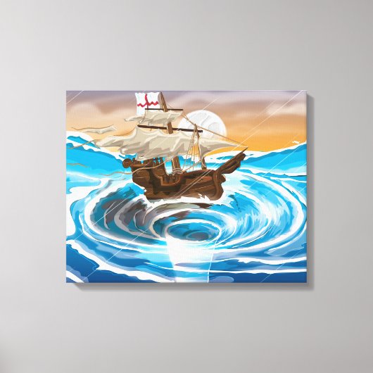 Oud schip dat in een Whirlpool valt Canvas Afdruk (Voorkant)