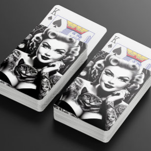 Oud School Alternatieve Getatoeëerde Meisje Pokerkaarten