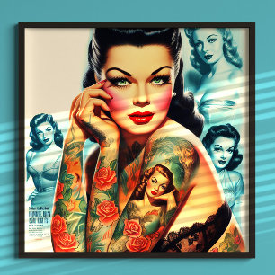 Oud School Tattoo Meisje Poster