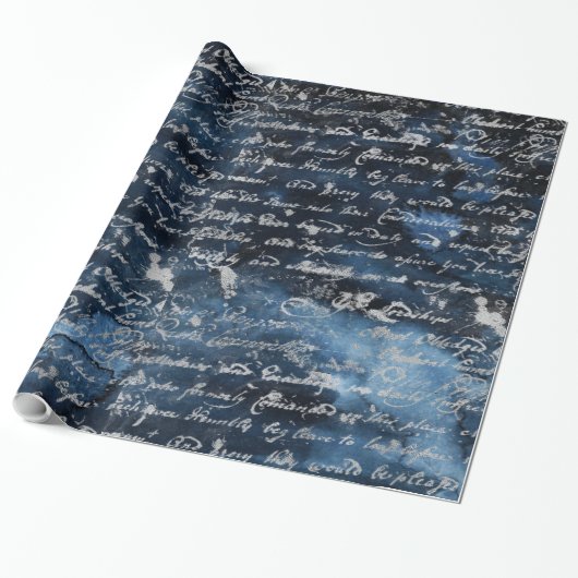 Oud Silver Script Navy Blue Cadeaupapier (Uitgerold)