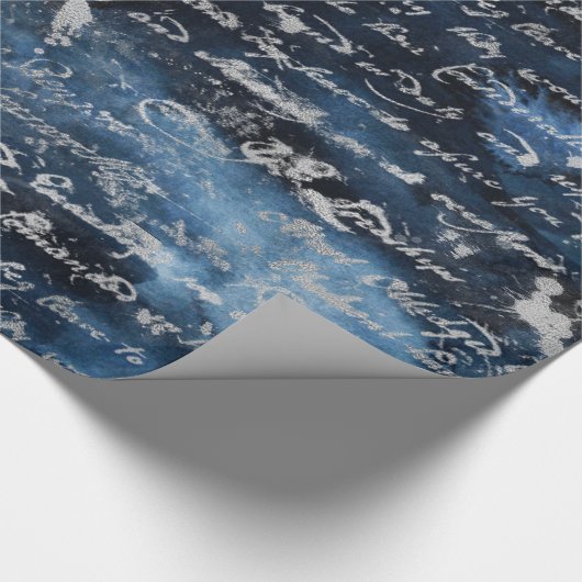 Oud Silver Script Navy Blue Cadeaupapier (Hoek)