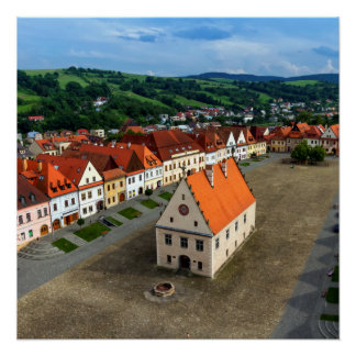 Oud stadsplein in Bardejov overdag, Slowakije Perfect Poster