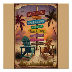 Oud strandbord West-Indië / Panneau Antilles Perfect Poster