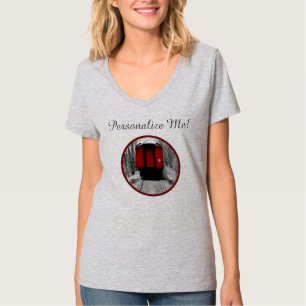 Oud-tijdstoomtrein rood en zwart t-shirt