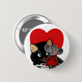 Oud Valentijnsdag, Hart van Theekopje met Kat en M Ronde Button 5,7 Cm (Voorkant /achterkant)