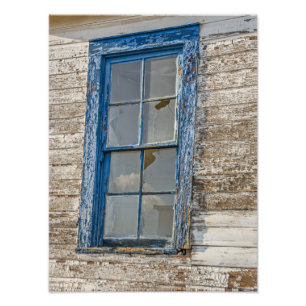 Oud venster met Weathered Blue Paint Foto Afdruk
