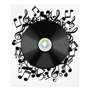 Oud vinylrecord en muzieknotities foto afdruk
