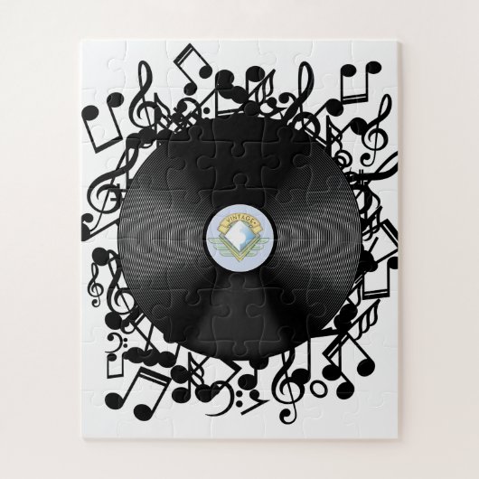 Oud vinylrecord en muzieknotities legpuzzel (Verticaal)