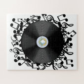 Oud vinylrecord en muzieknotities legpuzzel (Horizontaal)