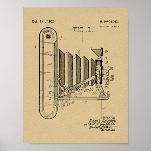 Oud vouwcamera Patent Art Drawing Print (Voorkant)
