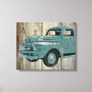 oud vrachtwagen op Rustic Wood Canvas Art Afdruk