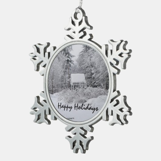 Oud Well House met Kerstmis Tin Sneeuwvlok Ornament (Rechts)