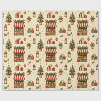 Oud-Wereld Kerstmarkt Crème Inpakpapier