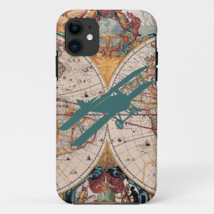  oud Wereldkaart-Hoesje voor vliegtuigpiloot iPhone 11 Hoesje