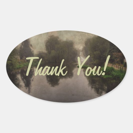 Oud wereldlandschap, fijne kunst schilderen ovale sticker (Voorkant)