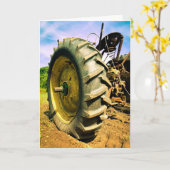 Oud, Werkend, Groene Tractor Briefkaart (Gele Bloem)