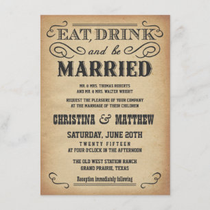 Oud West Poster Style Rustic Wedding Invitations Kaart