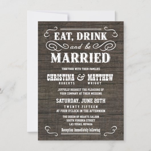 Oud West Rustic Wood Wedding Invitations Kaart (Voorkant)