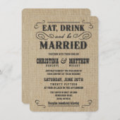 Oud Western Rustic Burlap Wedding Invitations Kaart (Voorkant / Achterkant)
