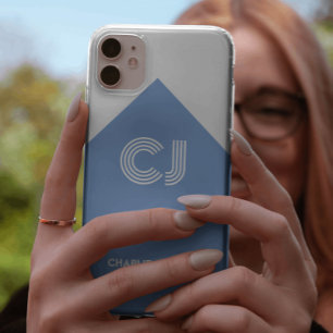 Oud wit & aqua blauw geborduurd initials monogram iPhone 11 hoesje