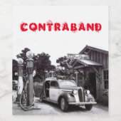 Oud zwart-wit-CONTRABAND zoekautomobiel Wijn Etiket (Enkel label)