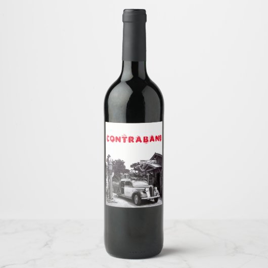 Oud zwart-wit-CONTRABAND zoekautomobiel Wijn Etiket (Voorkant)