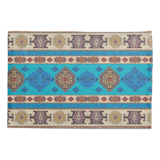 Oudblauw Turks Kilim Tapijt Vloerkleed Kussensloop (Achterkant-Links)