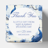 Oudblauwe Franse Chinoiserie Waterverf Pauw Bedankdoosjes (Bovenkant)